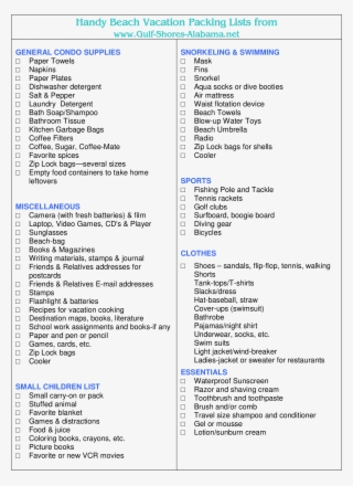 Packing List For Beach Vacation Main Image - Food List For Beach ...