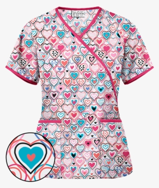 Blusa Médica Estampada Con Efecto Cruzado De Ua Hearts - Blusas Medicas Estampadas #5486913