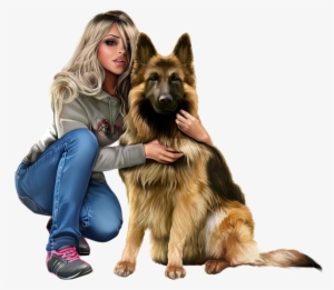Alsatian, Illustration Girl, German Shepherds, Cartoon - Tube Femme Avec Chien #550097