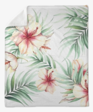 Seamless Pattern With Tropical Flowers And Leaves - Illustration #558537