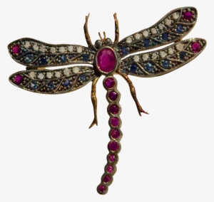 Spectacular Antique Ruby Sapphire And Diamond Dragonfly #558837