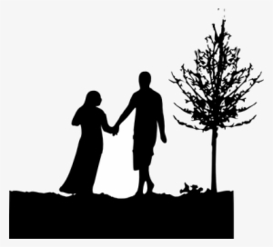 Silhouettes Won't Really Suit The Halftone Umbrellas, - Cartoon Couple Holding Hands #559781