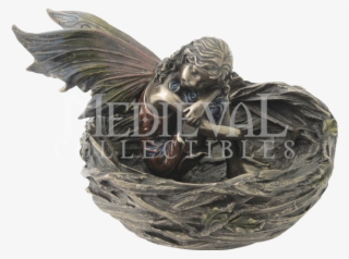 Fairy Sleeping In Nest Statue - 4 Inch Cold Cast Bronze Finish Fairy Sleeping In Birds #5501539