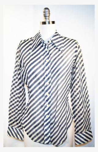 Vintage Ellen Tracy Nautical Stripes Diagonal Blue - Blouse #5512361