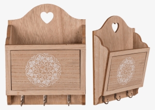 Natural Coloured Wooden Key Box With 3 Hooks & Storage - Wood #5513139