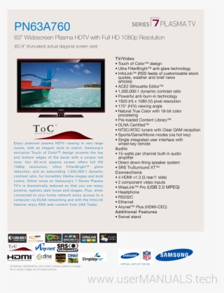 63 Widescreen Plasma Hdtv With Full Hd 1080p Resolution - Samsung Lcd 50 Inch #5554283