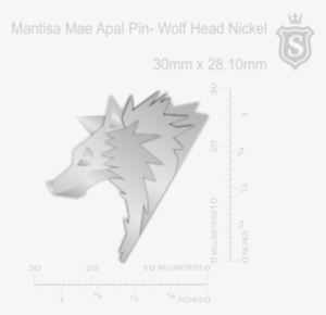 Mantisa Mae Apal Pin- Wolf Head Silver 30mm - Miniature Siberian Husky #564254