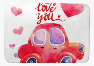 Watercolor Retro Red Car Illustrations Isolated On - Christmas Tree On Car Drawing #567944