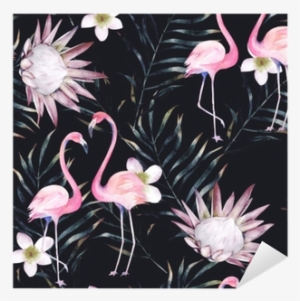 Watercolor African Protea, Flamingo And Tropical Leaves - Watercolor Painting #568734