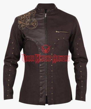 Steampunk Brown Embroidered Rivet Coat - Leather Jacket #5603631