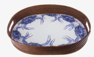Se73 Blue Crab Rattan Serving Tray - Blue Crab Large Rattan Tray, Serving Trays,steel, Enamel, #5629651
