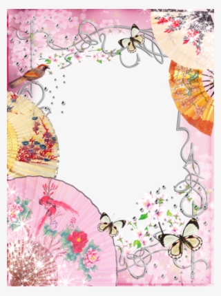 Free Png Pink Transparent Frame With Fans And Butterflies - Transparent Frames And Borders Butterfly #5643562