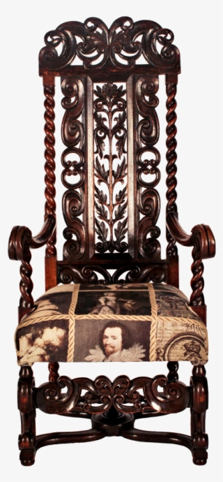 Ornately Carved Dark Oak Court Chair *brand New Upholstery* - Throne #5674604