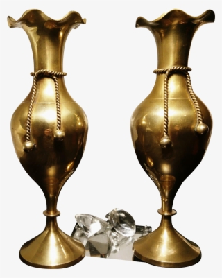 Antique Brass Vases, Pair, Rope And Knot Design - Vase #5678701