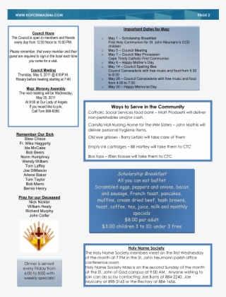 Knights Of Columbus Newsletter May 11 2 - Calendario Liturgico Para Niños #5679514