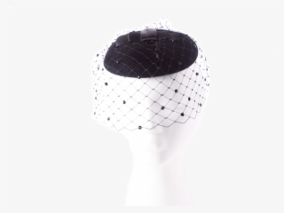 Black Mini Velour Fascinator With Veiling, Satin Bow - Plaid #5683726
