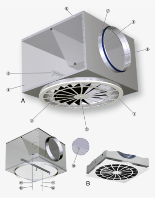③ Swirl Unit ④ Plenum Box ⑤ Cross Bar ⑥ Suspension - Swirl Diffuser With Plenum Box #5685665