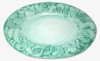 Vintage Large 20" Italian Hand-painted Green Fruit - Platter #5685835