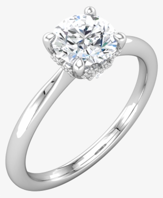Solitaires Accented White Gold Beaded Engagement Ring #5686491
