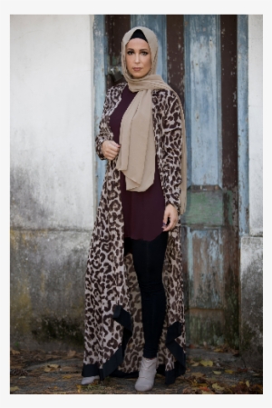 Black Border Cheetah Print Maxi Cardigan - Tights #570323