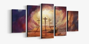 Five Piece Framed Canvas Wall Art Of Jesus At Calvary - Canvas #574578
