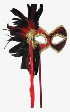 Red And Gold Masquerade Mask With Stick " Name="og - Red Black And Gold Masquerade Mask #574845