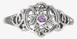 Silver Heart Pentacle Ring With Amethyst Accent - Pagan Engagement Rings #575524