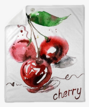 Watercolor Hand Painted Cherry Berries On White Background - Food #576270