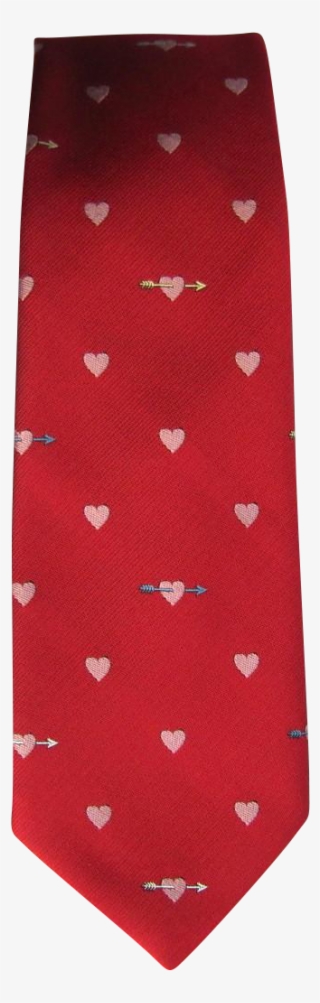 Vintage 1960's Jacquard Tie In Red With Heart And Arrow - Polka Dot #5716828