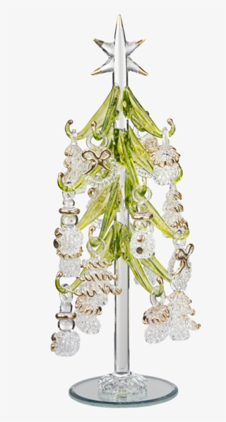 Green Glass Tree With Ornaments, 23cm #5720903