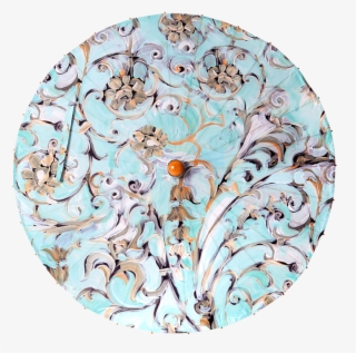 Lily-lark Aqua And Gold Scroll Print Handcrafted Bamboo - Textile #5733326