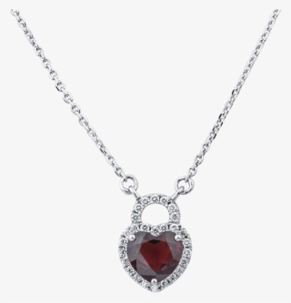 14k White Gold Diamond And Garnet Heart Lock Necklace - White Gold Necklace For Womens #5737160