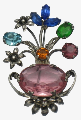 Coro Sterling 1940s Glass Figural Flower Vase Pin Brooch - Jewellery #5746677