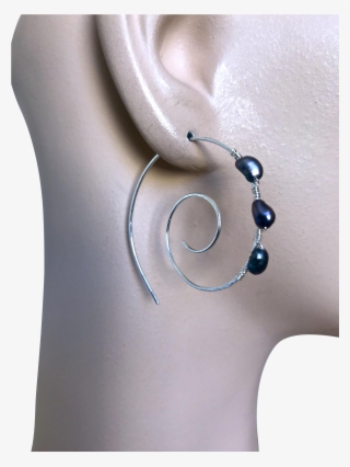 Silver Spiral Hoops, Swirl Earrings, Pearl Hoops, Black #5756761