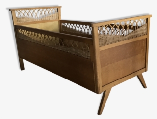 Vintage Wood And Rattan Year 60 Baby Bed - Infant Bed #5764065