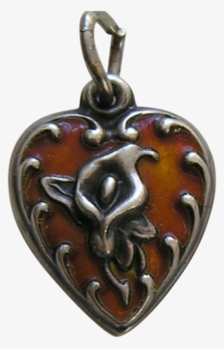 Vintage Enameled Calla Lily Sterling Heart Charm - Locket #5767642
