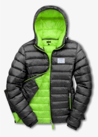 Womens Hooded Pad Jacket - Black And Green Puffer Jacket #5768052