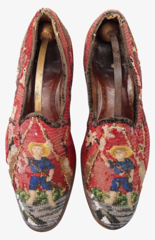 Antique Men's Slippers Shoes Needlework Beadwork Victorian - Vintage Clothing #5768115