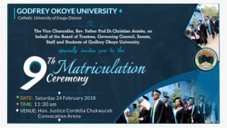 Godfrey Okoye University 9th Matriculation Ceremony - Highland Intrigue [book] #5769480