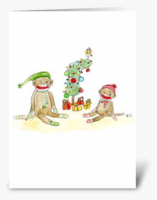 Sock Monkey Christmas Greeting Card - Greeting Card #5775940