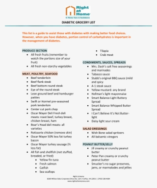 Printable Diabetic Grocery List - Right At Home #5776119