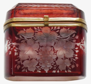 Bohemian Ruby Overlay Art Glass Box / Casket, Engraved - Casket #5777244 Bohemian Ruby Overlay Art Glass Box / Casket, Engraved - Casket #5777244