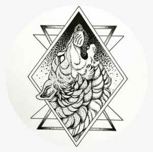 Fluffy Dotwork Howling Wolf In Geometric Frame Tattoo - Dot Work Tattoo Png #580322