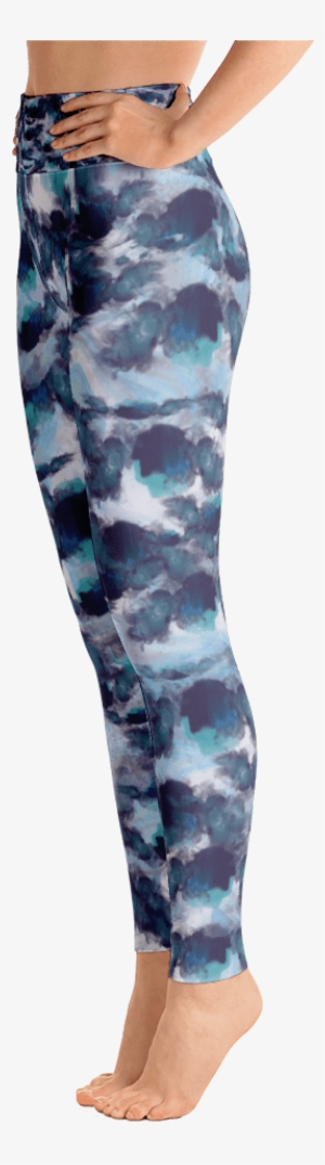 Watercolor Blues High Waist Leggings Left View - Yoga Pants #583824