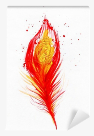Watercolor Image Of Red Peacock Feather Wall Mural - Photography #588570