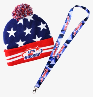 Usa Hockey® Stars & Stripes Pom Beanie With Lanyard - Team Usa Hockey #5805531