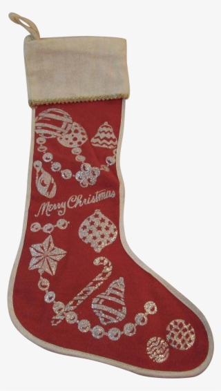 Red Flannel Christmas Stocking With Silver Glitter - Christmas Stocking #5814137