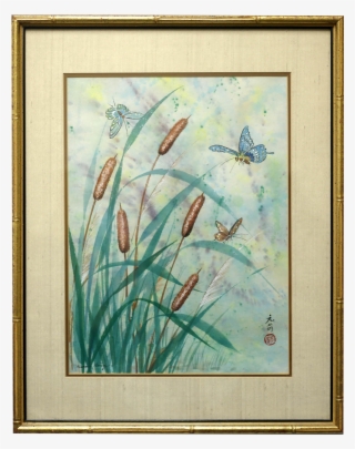 Mina Hsing Painting Cattails And Butterflies Watercolor - Painting #5815969