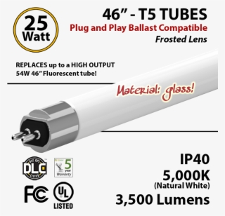 Led T5 Glass Tube Light 25 Watts Frosted Lens 3500 - Dlc Listed #5831314