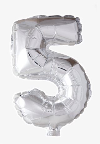 Foilballoon No - - Folie Ballon Cijfer 5 Zilver 41cm Met Rietje #5835326